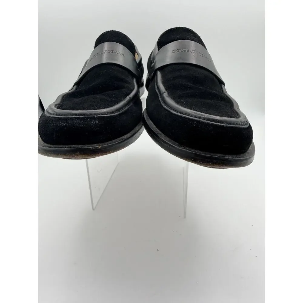 DOLCE & GABBANA Men’s Loafers Suede Leather Jet Black 8.5 Penny Loafer w/toe tap